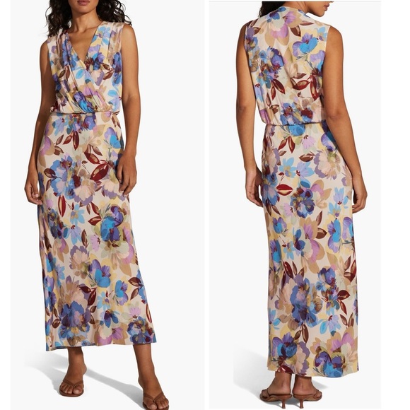 Favorite Daughter The Nita Floral Sleeveless Blouson Pleated V neck Maxi Dress - Picture 1 of 12